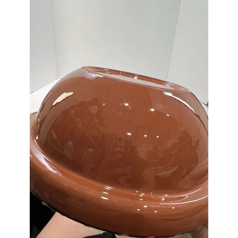 Pottery Barn Handpainted pottery clay bowl/pot with handles No Lid Serveware